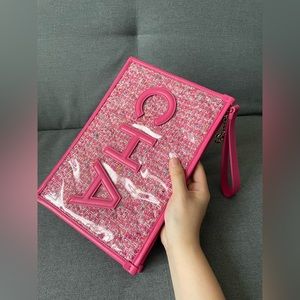 Chanel Pink Clutch in tweed PVC 2019